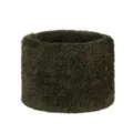 Detailed view of the winter faux fur neck warmer in dark green, soft and cozy fleece snood. - Plush - Army Green