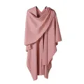 Chic knitted wrap shawl with elegant split design, soft core-spun yarn texture for cozy winter style. - Pink