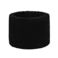 Close-up of black faux rabbit fur neck warmer, plush thermal winter collar detail view. - Plush Black