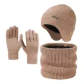 Ensemble bonnet écharpe et gants en tricot d'hiver pour hommes femmes doublure polaire. - Kaki