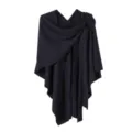 Dark blue knit cape shawl wrap, stylish solid color asymmetric poncho for women wear. - Navy Blue