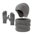 Ensemble tricoté d'hiver chaud comprenant bonnet cache-cou et gants pour temps froid et plein air. - Gris clair
