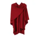 Wine red knitted poncho shawl detail showcasing soft core-spun yarn texture and stylish strap. - Burgundy