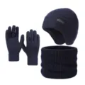Conjunto de gorro de punto de invierno guantes y bufanda forro polar grueso cálido - Azul marino