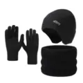 Set de gorro bufanda y guantes de punto negro engrosado cálido térmico de invierno para adultos. - Negro