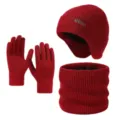 Conjunto de gorro de punto guantes y braga de cuello rojo para hombre y mujer gorro forrado. - Rojo