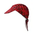 Red paisley print cycling skull cap with visor and long tail tie for outdoor sports. - One Size / Red
