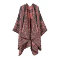 Damen Strick Poncho Cape mit geometrischem Muster stylischer warmer Winter Umhang Mode - Altrosa