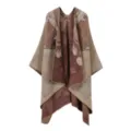 Damen vintage hofstil gestrickter poncho cape elegante thermische retro jacquard schal - Karpfen springt über das Drachentor - Khaki