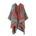 Retro kontrastierende Farbe Kaschmir Imitation Strick Umhang Schal Damen Reise Outdoor Alltag. - Orange-Blau