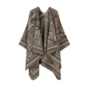 Modischer retro geometrischer Strick Poncho Umhang für Damen, gemütlicher offener warmer Schal. - Morgenmantel / Khaki