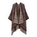 Damen Kaschmir-Imitat Strickschal Retro Paisley Muster offene Front Winter warme Umhang - Kaffeebraun