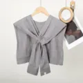 Grey knit crossover shawl stylish cape versatile outdoor knitted outerwear women fashion item - Double Stripe Shoulder Cape / Light Gray