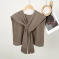 Women knit cross front shawl lightweight summer cardigan stylish outerwear top brown - Double Stripe Shoulder Cape / Gray
