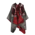 Donna vintage stile palazzo mantello tessuto scialle inverno caldo frangia cappotto esterno - Carpa che salta la porta del drago - nero e rosso