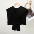 Black knitted twisted fake collar shawl stylish women winter warm accessory chic - Double Stripe Shoulder Cape / Black