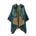 Donna vintage stile palazzo mantello in maglia scialle elegante doppia faccia caldo inverno - Carpa che salta la porta del drago - blu lago