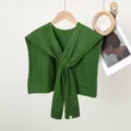 Green knitted cross twist shawl collar stylish women outer wear fashion accessory 1pc - Double Stripe Shoulder Cape / Olive Green