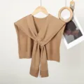 Women's stylish knitted cross scarf shawl elegant solid color casual autumn winter cape - Double Stripe Shoulder Cape / Khaki