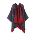 Mantella Maglia Donna Rosso Grigio Stile Classico Caldo Scialle Moda Inverno Variante - Carpa che salta la porta del drago - blu navy