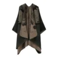 Mantella donna in maglia stile vintage palazzo elegante scialle aperto caldo cappotto inverno - Carpa che salta la porta del drago - verde