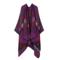 Ethischer geometrischer Strickponcho Vintage Stammesstil Herbst Gemuetlicher Umhang Schal - Ethno-Rautenmuster - Rot & Blau