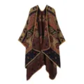 Vintage geometrischer Webponcho für Damen und Herren, ethnischer Kuschelumhang für Reisen. - Khaki