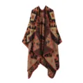Ethnisch geometrischer Strick Poncho Umhang, Retro Stil offener Cape für Reise und Alltag. - Ethno-Rautenmuster - Orangerot