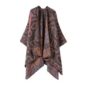 Gemütlicher ethnischer Strick-Poncho mit abstrakten geometrischen Mustern für Damen - Grafikmuster - Graupink