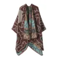 Boho ethnischer Strick Poncho Damen Winter warmer Cape Schal Oversize Mantel - Grafikmuster - Kaffee