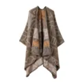 Herbst Winter warmer Strick Poncho Cape, Retro Tribal geometrisches Muster Damen Mode Mantel. - Grafikmuster - Khaki