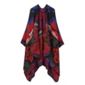 Geometrischer Ethno-Stil Strick Umhang Poncho Damen offene Vorderseite warmer Schal - Viereckpfeil - Schwarz & Rot