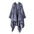 Vintage horse pattern knitted open front cape shawl, versatile jacquard fashion outerwear. - Navy Blue