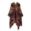 Ethisches geometrisches Strick-Cape Detail, gemusterter Poncho für modische Außenkleidung. - Viereckpfeil - Orangerot