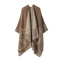 Bruine paisley omkeerbare cape sjaal voor dames, elegante herfst winter poncho jas. - Paisley rand kaki