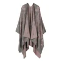 Vintage horse pattern knitted cloak poncho for men and women, stylish jacquard open split cape. - Army Green