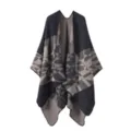 Femme imitation cachemire poncho châle jacquard géométrique vue de détail chaud manteau - Motif floral géométrique bleu marine