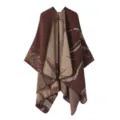 Women open front knitted cloak shawl double sided cozy wrap cardigan poncho sweater outerwear - Coffee