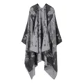 Cape châle tricotée jacquard rétro élégante pour hommes et femmes, vêtements de tous les jours. - Motif cheval fleuri - Noir