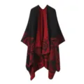 Zwart rode paisley print cape sjaal open voorkant omkeerbare poncho herfst winter mode accessoire. - Paisley rand - Zwart-rood