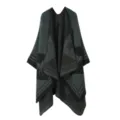 Knitted shawl cape with retro horse and geometric pattern for warmth and autumn style. - Dark Green