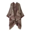 Knit horse pattern poncho shawl, retro equestrian design, warm winter cape fashion scarf. - Tan