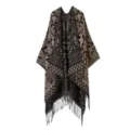 Ethischer Fransen-Umhang Schal für Damen, warmer Poncho Schal Wickeltuch Oberbekleidung. - Camel
