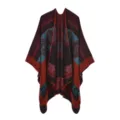 Winter faux cashmere cloak shawl retro geometric pattern warm wrap poncho for women style - Totem Wine Red