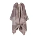 Vintage horse patterned knitted cape detail shot, elegant warm split shawl for women. - Light Purple