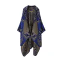 Mujer capucha capa de punto invierno étnico floral poncho chal abrigo cálido elegante - Azul