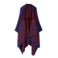 Retro Kapuzen Strick-Umhang für Damen und Herren, Herbst Winter warme Vintage Ethno Muster Schal - Blau