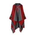 Mantella scialle con cappuccio in maglia da donna, poncho caldo invernale a quadri rosso grigio. - Rosso