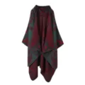 Damen Retro Kapuze Strick Umhang Poncho Vintage Blumenmuster Herbst Winter warmer Schal. - Rot und Grün