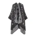 Women stylish leopard print knitted cape warm soft cashmere feel winter shawl wrap - Black and Gray